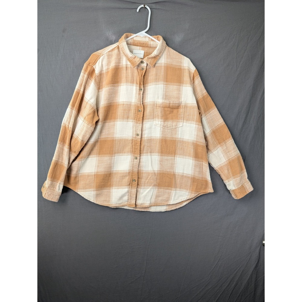 American Eagle‎ Tan Plaid Cotton Flannel Button Down Shirt XL 5454